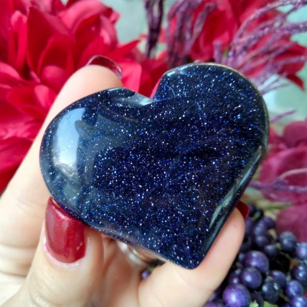 Blue Goldstone crystal heart carving